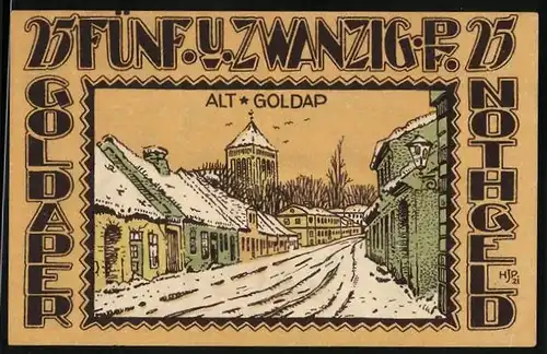 Notgeld Goldap /Ostpr. 1921, 25 Pfennig, Alt-Goldap im Winter