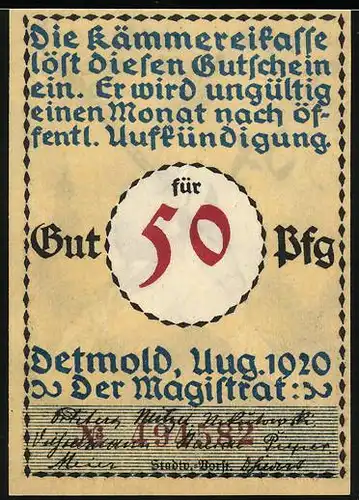 Notgeld Detmold 1920, 50 Pfennig, Marschierender Soldat