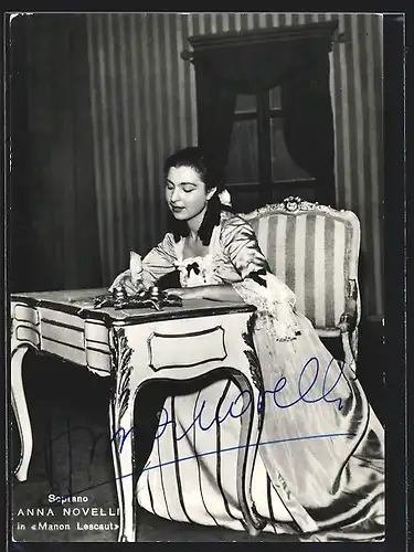 AK Opernsängerin Anna Novelli in Manon Lescaut, mit original Autograph