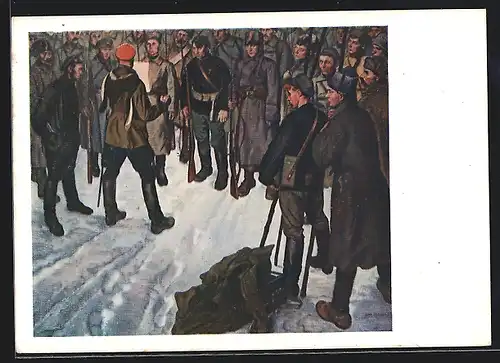 AK Russiche Soldaten mit Gewehren im Schnee, Russischer Bürgerkrieg