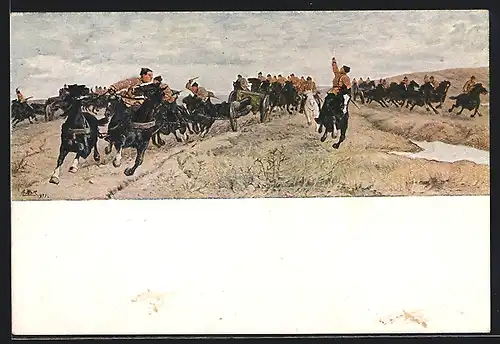 AK Russische Soldaten mit Pferdegespann, Russischer Bürgerkrieg