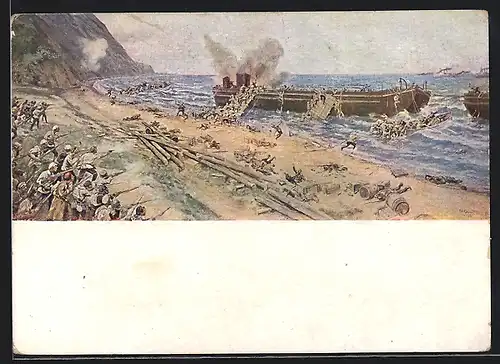 AK Russische Soldaten mit Schiff am Strand, Russischer Bürgerkrieg