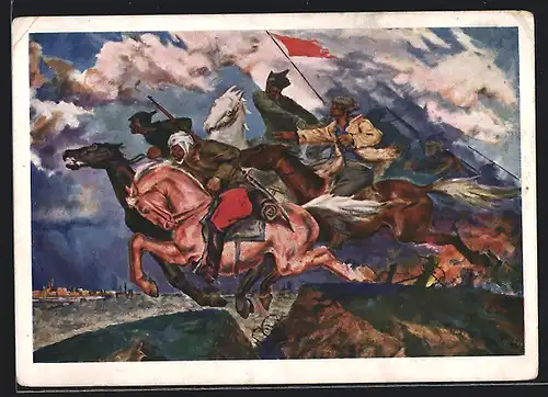 AK Russische Soldaten auf Pferden, Russischer Bürgerkrieg