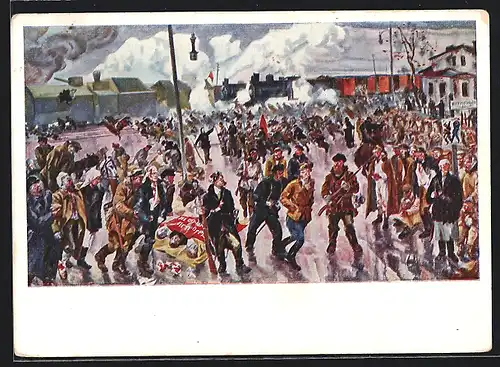 AK Russische Revolutionäre auf der Strasse, Russischer Bürgerkrieg