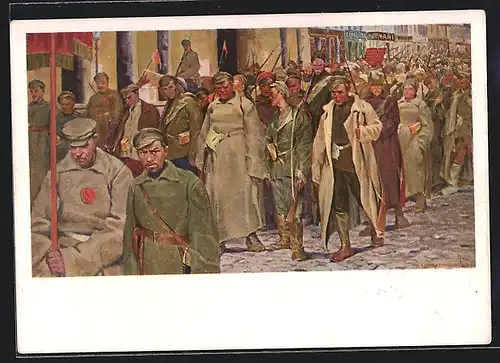 AK Russische Soldaten auf der Strasse, Russischer Bürgerkrieg