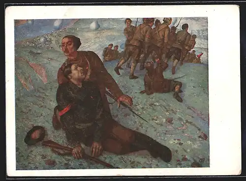 AK Russischer Soldat hilft verwundetem Kameraden, Russischer Bürgerkrieg