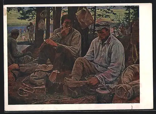 AK Zwei russische Soldaten bei einer Rast, Russischer Bürgerkrieg