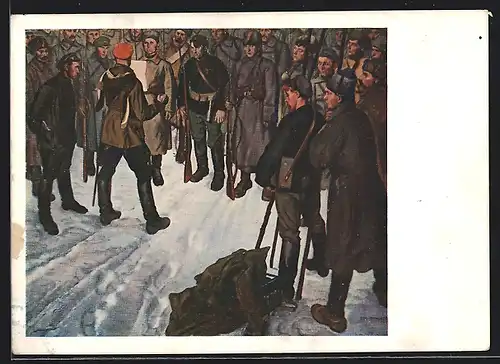 AK Russische Soldaten mit Gewehren im Schnee, Russischer Bürgerkrieg
