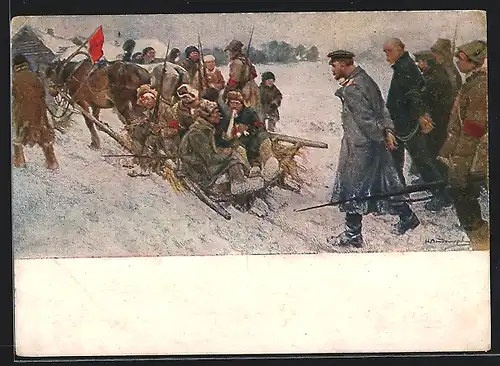 AK Russische Soldaten mit einem Pferdeschlitten, Russischer Bürgerkrieg