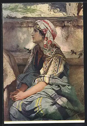 AK Junge russische Frau in Volkstracht mit Ohrring