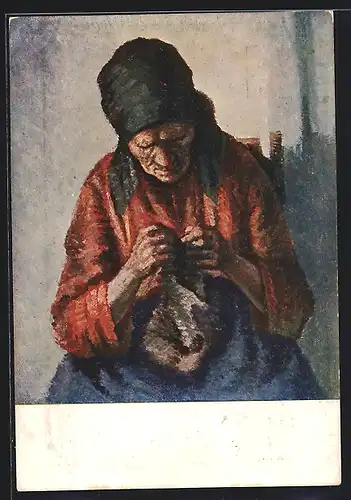 AK Alte russische Frau mit Kopftuch