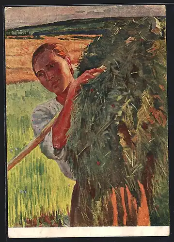 AK Junge Russin bei der Feldarbeit