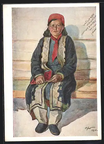 AK Komsomolze mit roter Kappe und Buch