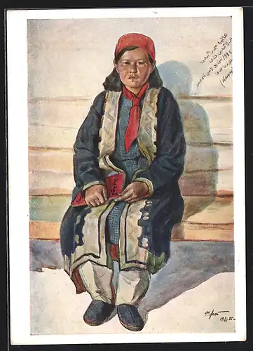 AK Junger Komsomolze auf einer Bank