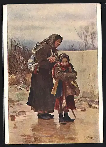 AK Russische Grossmutter mit ihrer kleinen Enkelin