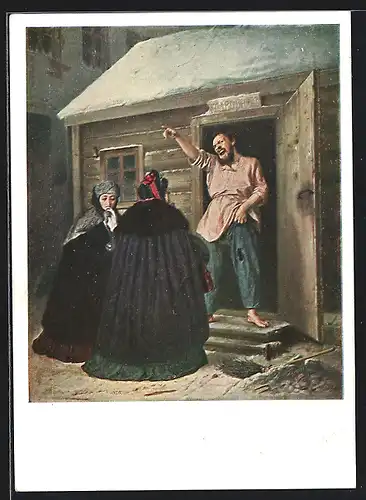 AK Zwei russische Frauen treffen auf einen Portier