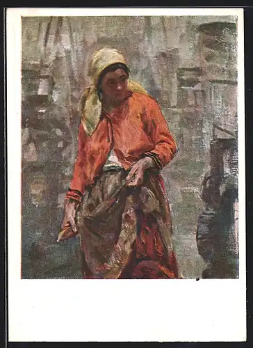AK Junge russische Frau mit gelbem Kopftuch