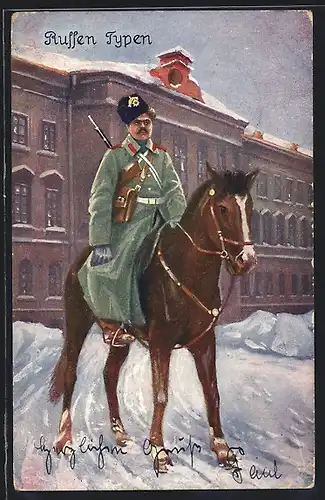 Künstler-AK Russischer Soldat auf Pferd
