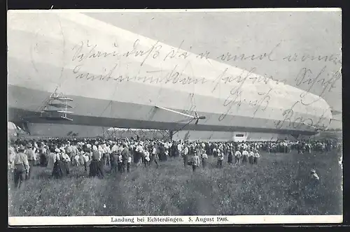 AK Echterdingen, Landung eines Zeppelins am 5.8.1908, Schaulustige