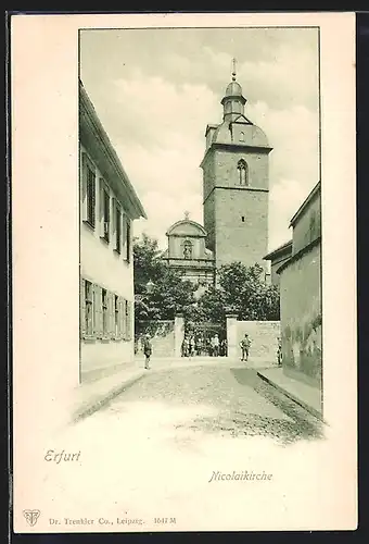 AK Erfurt, Nicolaikirche mit Strasse