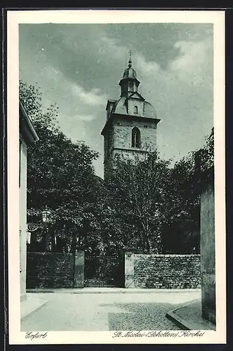 AK Erfurt, Nicolaikirche mit Mauer, Strassenansicht