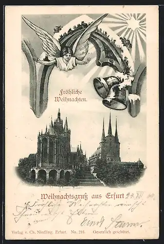 AK Erfurt, Dom und Severikirche, Engel, Weihnachtsgruss