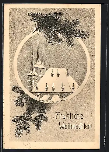 Künstler-AK Erfurt, St. Severikirche, Weihnachtsgruss