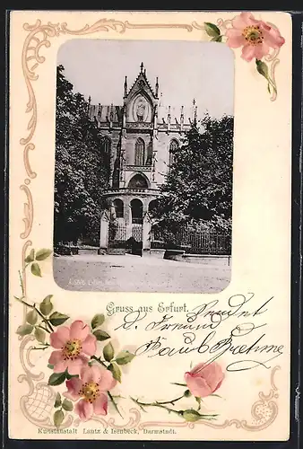 Passepartout-Lithographie Erfurt, Dom, Rosenblüten