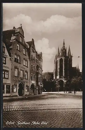 AK Erfurt, Gasthaus Hohe Eiche mit Kirche und Strasse