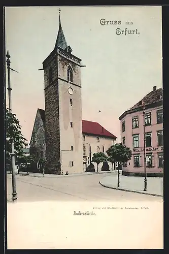 AK Erfurt, Andreaskirche mit Geschäftshaus Wilh. Rosenlöcher