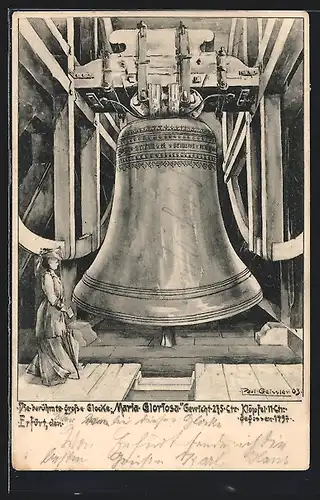 Künstler-AK Erfurt, Dom, Glocke Maria Gloriosa, mit Besucherin