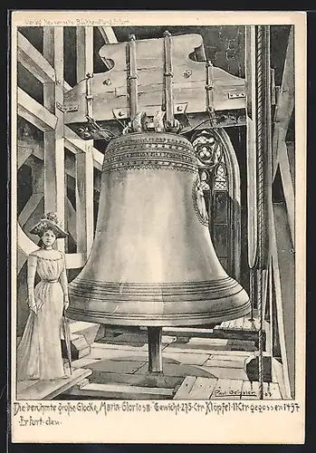 Künstler-AK Erfurt, Dom, Glocke Maria Gloriosa, mit einer Besucherin