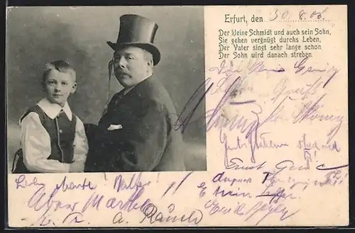 AK Erfurt, Mann im Zyinder mit einem Monokel, sein Enkelsohn daneben