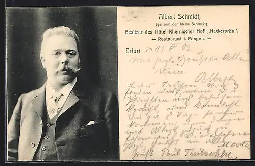 AK Erfurt, Albert Schmidt, Besitzer des Hotel Rheinischer Hof Hackerbräu