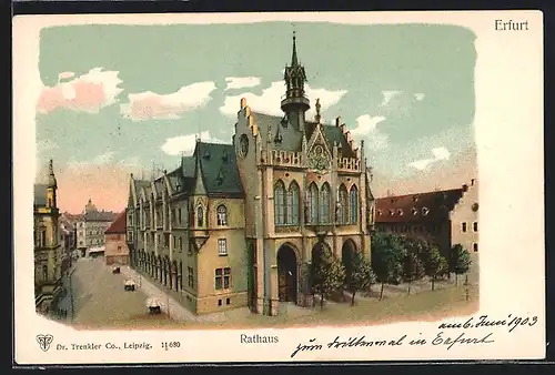 Lithographie Erfurt, Kirche mit Strassenpartie