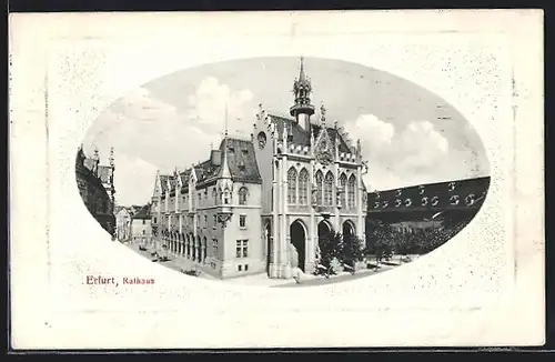 AK Erfurt, Blick auf das Rathaus, im geprägten Passepartout