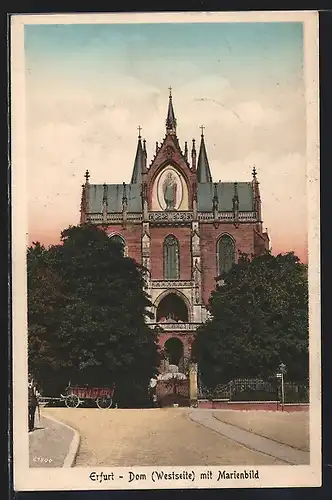AK Erfurt, Dom (Westseite) mit Marienbild