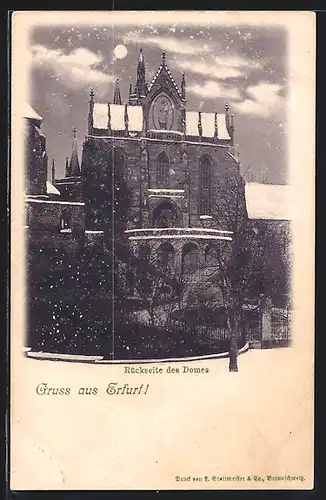 AK Erfurt, Rückseite des Domes bei Vollmond, Schneefall