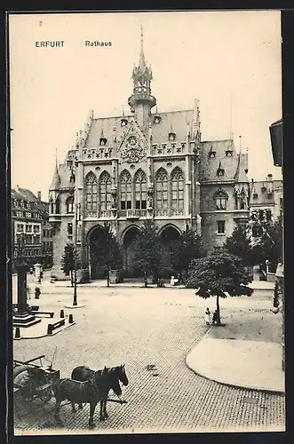 AK Erfurt, Rathaus mit Fuhrwerk und Denkmal