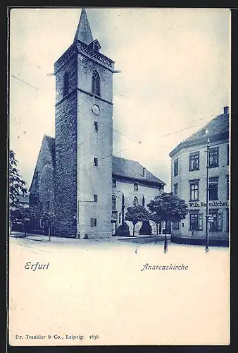 AK Erfurt, Andreaskirche, mit Geschäft Wilh. Rosenlöcher