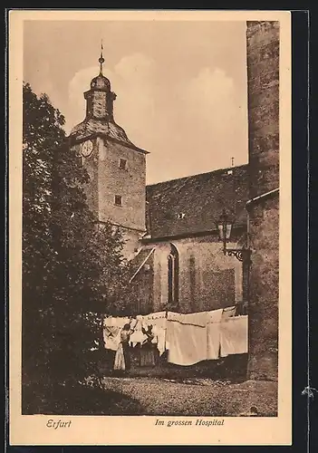AK Erfurt, Im grossen Hospital, Wäscheleine