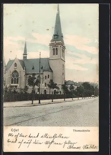 AK Erfurt, Thomaskirche mit Strasse