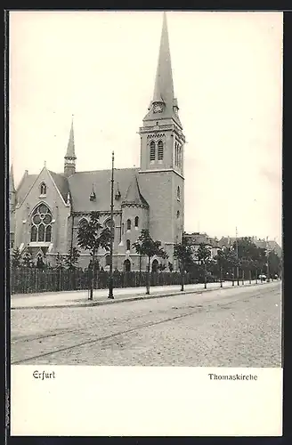 AK Erfurt, Die Thomaskirche mit Strasse