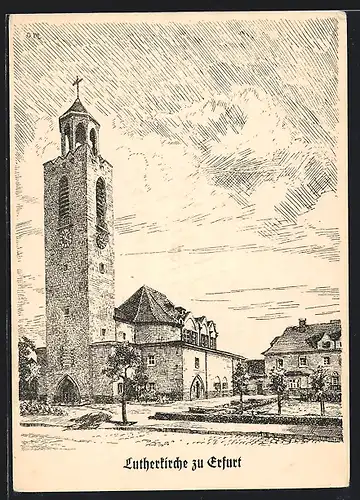 Künstler-AK Erfurt, Ansicht der Lutherkirche