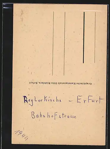 Künstler-AK Erfurt, Regler Kirche an der Bahnhofstrasse