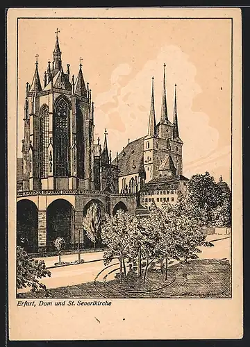 Künstler-AK Erfurt, Dom und St. Severikirche
