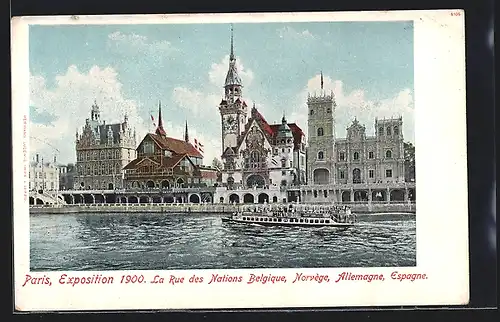 AK Paris, Exposition universelle de 1900, La Rue des Nations Belgique, Norvège, Allemagne, Espagne