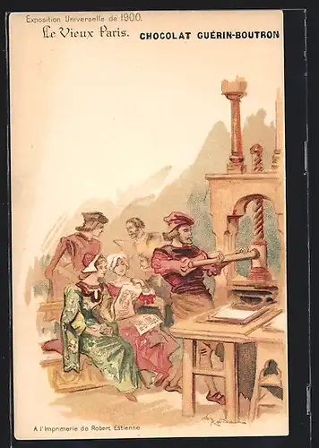 Künstler-AK Albert Robida: Paris, Exposition Universelle de 1900, A l`Imprimerie de Robert Estienne, Druckerei