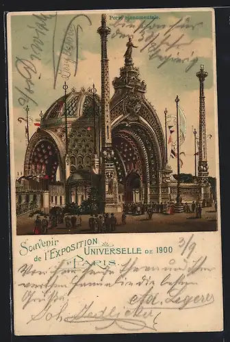 Lithographie Paris, Exposition universelle de 1900, Porte monumentale