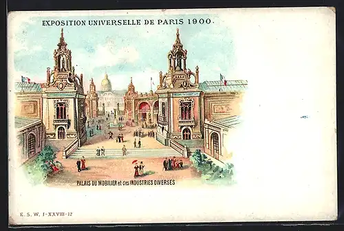 Lithographie Paris, Exposition universelle de 1900, Palais du Mobilier et des Industries Diverses